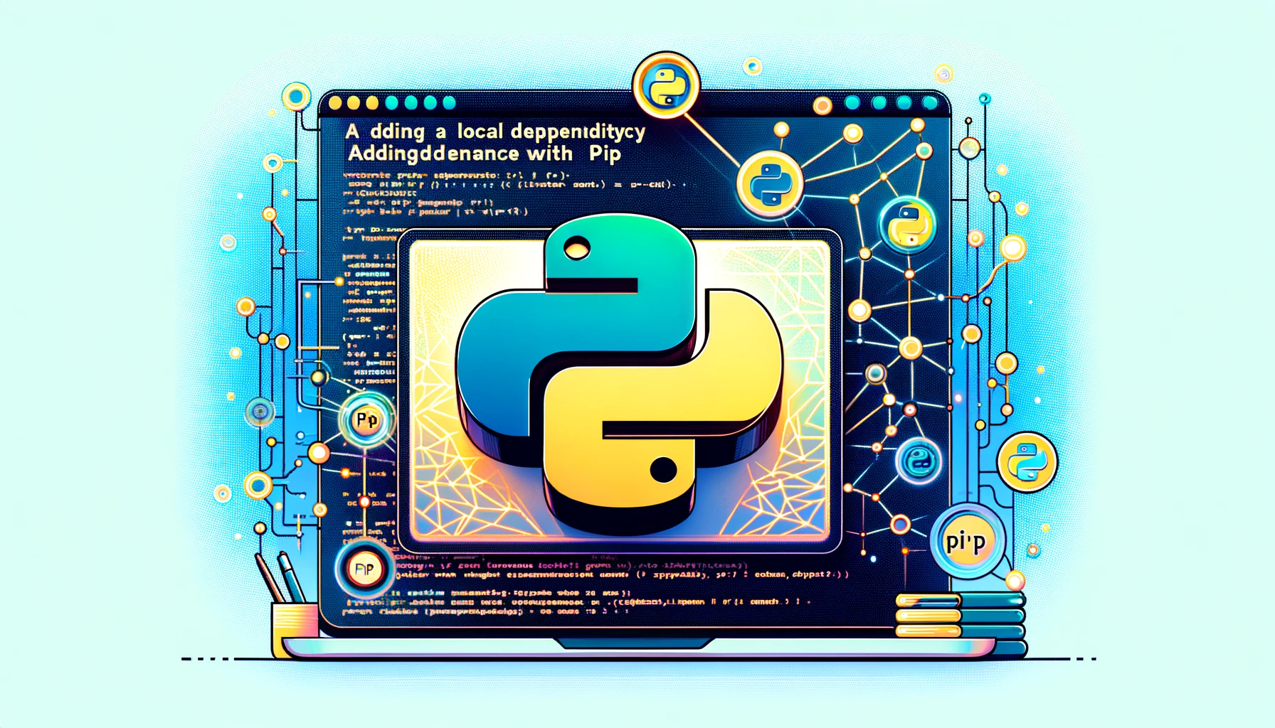 DALL·E 2023-11-19 01.13.02 - A banner image for a Twitter post and article titled 'Adding a Local Dependency with Pip', featuring a digital, tech-themed design. The image should i.png